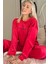 Kırmızı Thankful Desenli Exclusive Kadife Kadın Pijama Takımı 1