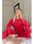 Kırmızı Thankful Desenli Exclusive Kadife Kadın Pijama Takımı 2