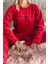 Kırmızı Thankful Desenli Exclusive Kadife Kadın Pijama Takımı 5