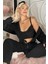 Siyah Crop Exclusive Kadife Sabahlıklı Kadın Pijama Takımı 1
