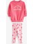 Kız Çocuk Pembe Süzene Sloganlı Kışlık 3 Iplik Pamuklu Sweatshirt Kalpli Tayt Alt-Üst Takım 1