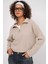 Kadın Bej Yakası Fermuarlı Örme Sweatshirt HZL25W-BD1554491 1