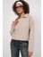 Kadın Bej Yakası Fermuarlı Örme Sweatshirt HZL25W-BD1554491 2