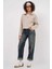 Kadın Bej Yakası Fermuarlı Örme Sweatshirt HZL25W-BD1554491 4
