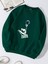 Oversize Bisiklet Yaka Basic Hang Loose Baskılı Sweatshirt - Koyu Yeşil 1