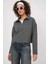 Kadın Antrasit Yakası Fermuarlı Örme Sweatshirt HZL25W-BD1554491 1