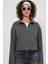 Kadın Antrasit Yakası Fermuarlı Örme Sweatshirt HZL25W-BD1554491 3