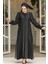 Boncuk Işlemeli Siyah Tesettür Abaya Takım 4626S 1