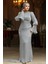 Drape Detaylı Gri Tesettür Abiye Elbise 48531GR 2