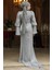 Drape Detaylı Gri Tesettür Abiye Elbise 48531GR 4