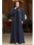 Boncuk Işlemeli Lacivert Tesettür Abaya Takım 46151L 3