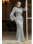 Drape Detaylı Gri Tesettür Abiye Elbise 48531GR 3