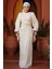 Drape Detaylı Ekru Tesettür Abiye Elbise 47261E 1