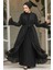 Volanlı Siyah Tesettür Abaya 4482S 3