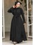 Volanlı Siyah Tesettür Abaya 4482S 4