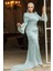Drape Detaylı Mint Tesettür Abiye Elbise 48531MINT 2