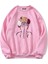 Oversize Bisiklet Yaka Basic Colorful Hair Baskılı Sweatshirt - Pembe 1