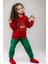 Kız Erkek Merry Christmas ve Geyik Baskılı Yeni Yıl Kırmızı Eşofman Takım 5