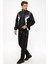 Erkek Siyah Yarım Balıkçı Yaka Düz Paça Boydan Fermuarlı Marathon Eşofman Takımı EDY2637S 1