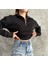 Kadın Siyah Yarım Fermuarlı Şardonlu Crop Sweatshirt 5