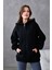 Siyah Fermuarlı Kapüşonlu Unisex Şardonlu Oversize Sweatshirt 28217 5