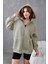 Küf Yeşili Fermuarlı Kapüşonlu Unisex Şardonlu Oversize Sweatshirt 28217 1