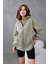 Küf Yeşili Fermuarlı Kapüşonlu Unisex Şardonlu Oversize Sweatshirt 28217 3