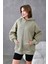 Küf Yeşili Fermuarlı Kapüşonlu Unisex Şardonlu Oversize Sweatshirt 28217 5