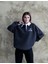 Lacivert Oversize Sweatshirt Beyaz Gömlek Yakalı Düğmeli Nakış Işlemeli 2
