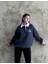 Lacivert Oversize Sweatshirt Beyaz Gömlek Yakalı Düğmeli Nakış Işlemeli 3