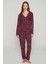 Kadın Yaprak Desenli Uzun Kollu Dantel Işlemeli Pijama Takımı 2