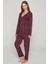 Kadın Yaprak Desenli Uzun Kollu Dantel Işlemeli Pijama Takımı 3