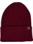 Claret Red Beanie Bordo Deri Etiket Detaylı Soft Yıkama Yünlü ve Katlamalı Örgü Bere 3