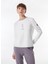 Kırık Beyaz Kadın Kapüşon Yaka Basic Fit Baskılı Uzun Kollu T-Shirt D4WL-TST3004 2