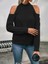 Kadın Balıkçı Yaka Omuzu Açık Selanik Saç Örgü Detaylı Siyah Triko Kazak 3