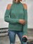 Kadın Balıkçı Yaka Omuzu Açık Selanik Saç Örgü Detaylı Mint Yeşili Triko Kazak 1