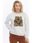 Kadife Ayıcıklar Desenli Gri Melanj Yumuşak Dokulu Regular Fit Bisiklet Yaka Kadın Sweatshirt 1