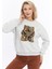 Kadife Ayıcıklar Desenli Gri Melanj Yumuşak Dokulu Regular Fit Bisiklet Yaka Kadın Sweatshirt 3