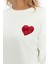 Kadife Kalp Desenli Ekru Yumuşak Dokulu Regular Fit Bisiklet Yaka Kadın Sweatshirt 2