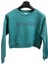 Kadın Oversize Baskılı Turkuaz Sweatshirt Crop Kazak 1