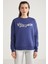 Clover Kadın Bisiklet Yaka Varak Baskı Detaylı Lacivert Sweatshirt 3