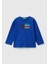 Erkek Çocuk Saks Mavi Çok Renkli Logo Baskılı Bisiklet Yaka Uzun Kollu T-Shirt 1