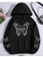 Unisex Kelebek Baskılı 3 Iplik Şardonlu Oversize Kapüşonlu Sweatshirt 1