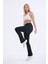 Kadın Siyah Yüksek Bel Toparlayıcı Çift Cepli Ispanyol Paça Tayt Bootcut 3