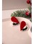 Polimer Kil Kırmızı Beyaz Kar Tanesi Dokulu Kokina Detaylı Kalp Küpe Yeni Yıl Noel Hediyesi Sevgililer Günü Kadın Küpe 3
