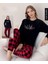 Kadın Kışlık Bisiklet Yaka Soft Kadife Pijama Takımı 07018 - 1 Adet 2