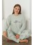 Fwn 3201 Interlok Ayıcık Nakışlı Kışlık Büyük Beden Kadın Pijama Takımı 2