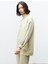 Açık Haki Kadın Dik Yaka Yarım Fermuarlı Etiket Detaylı Sweatshirt ve Rahat Kesim Şerit Detaylı Pantolon Pamuklu Örme Alt Üst Takım 4