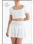 Beyaz / Ekru Etek Içi Sabit Şortlu Yüksek Bel  Skirt With Shorts Casual+Beachwear+Tennis 1101 4