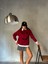 Kadın Bordo Smile Süzene Nakışlı 3 Iplik Şardonlu Geniş Kesim Sweatshirt 28313 4